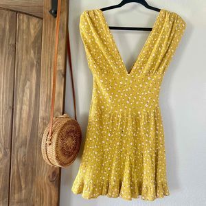 ASOS Design Shirred Waist Tiered Mini Dress Mustard Floral Size 0 Small